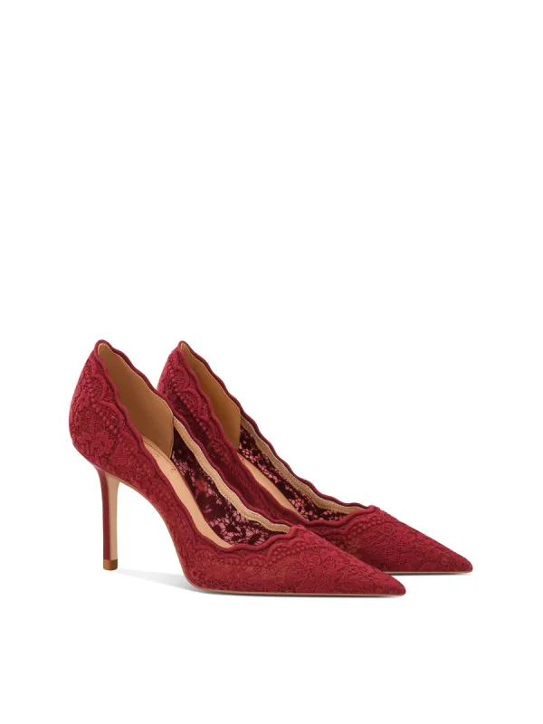 Elegant Burgundy Lace Prom Wedding Shoes 2024 Leather 8 cm Stiletto Heels Pointed Toe Pumps High Heels