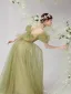 Fashion Sage Green Sequins Ruffle Prom Dresses 2025 A-Line / Princess Off-The-Shoulder Short Sleeve Backless Floor-Length / Long Prom Formal Dresses