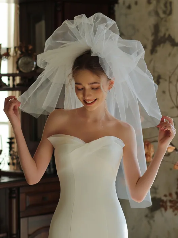 Fashion White Puffy Tulle Wedding Veils 2025