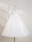 Elegant White Beading Pearl Sequins Flower Girl Dresses 2024 Ball Gown Scoop Neck Puffy Short Sleeve Backless Floor-Length / Long Wedding