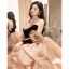 Fashion Champagne Cascading Ruffles Prom Dresses 2023 Ball Gown Strapless Short Sleeve Backless Sweep Train Prom Formal Dresses