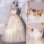Flower Fairy Champagne Lace Flower Appliques Prom Dresses 2022 A-Line / Princess Spaghetti Straps Sleeveless Backless Floor-Length / Long Prom Formal Dresses