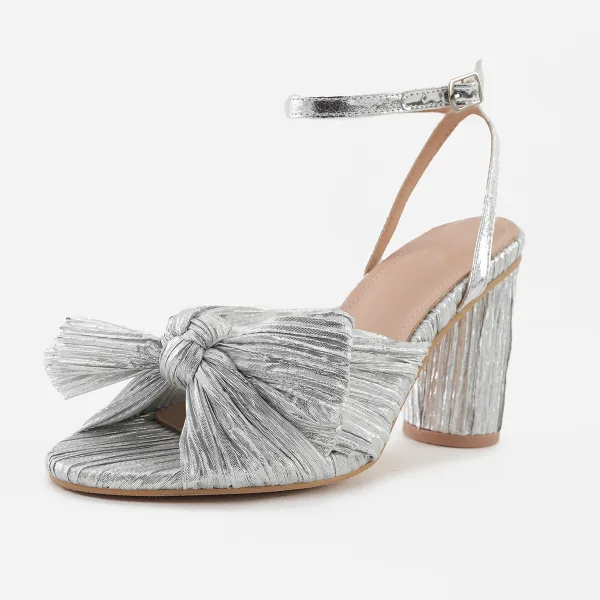 Sexy Gold Street Wear Bow Womens Sandals 2022 Ankle Strap 10 cm Thick Heels Open / Peep Toe Sandals High Heels