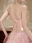 Charmant Rosa Perlenstickerei Pailletten Quaste Ballkleider 2025 A Linie Bandeau Ärmellos Rückenfreies Lange Ball Festliche Kleider
