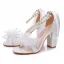 Charmant Weiß Perle Knöchelriemen Schleife Ball Sandalen Damen 2025 9 cm Thick Heels Peeptoes Sandaletten Hochhackige