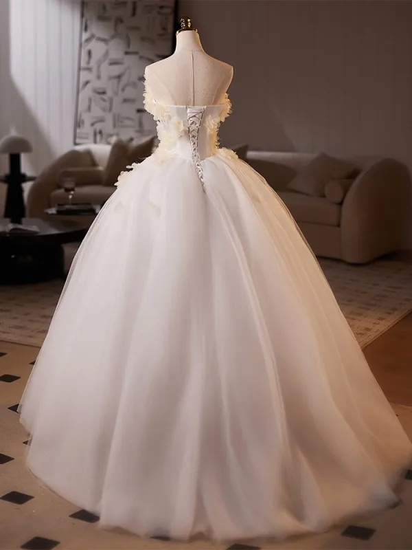 Chic / Belle Blanche Appliques Robe De Bal 2025 Robe Boule Bustier Sans Manches Dos Nu Longue Robe De Ceremonie