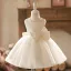 Élégant Champagne Noeud Perle Courte Anniversaire Robe Ceremonie Fille 2024 Robe Boule Encolure Dégagée Sans Manches Tulle