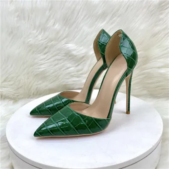 Sexy Donkergroen Krokodil Patroon Avond Spitse Neus Sandalen Dames 2023 12 Cm Naaldhakken Stiletto Sandalen Hoge Hakken