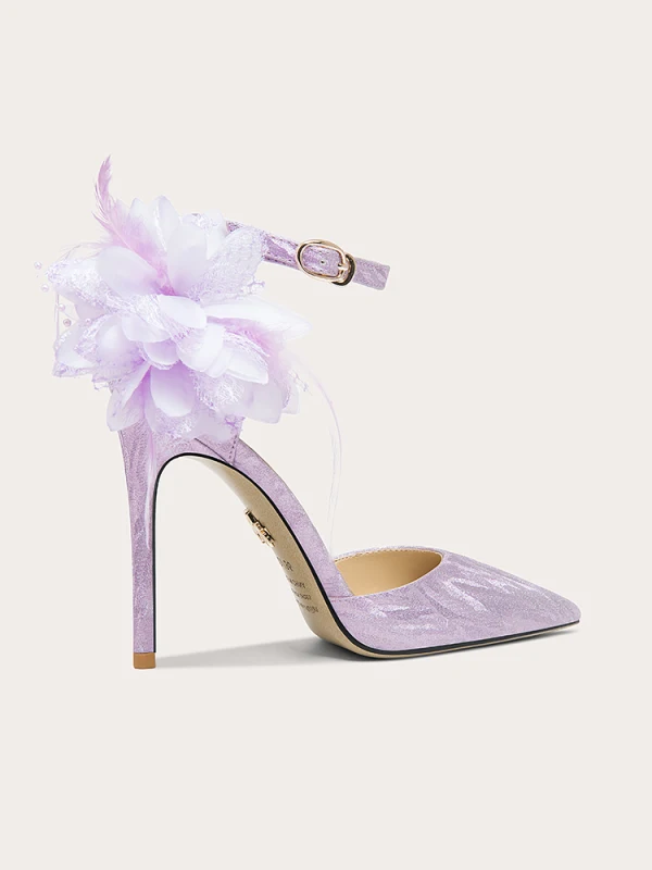 Charmant Lavendel Glans Appliques Bruidsschoenen 2023 Enkelband 10 cm Naaldhakken / Stiletto Spitse Neus Huwelijk Sandalen Hoge Hakken