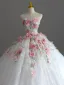 Flower Fairy White Appliques Lace Flower Wedding Dresses 2025 Ball Gown Strapless Sleeveless Backless Court Train Wedding