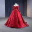 High-end Fashion Red Beading Sequins Prom Dresses 2023 Ball Gown Off-The-Shoulder 3/4 Sleeve Backless Sweep Train Formal Dresses