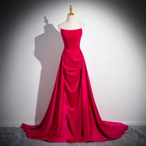 Fine Fuchsia Ballkjoler 2024 Prinsesse Strapless Uten Ermer Ryggløse Feie Tog Ball Formelle Kjoler