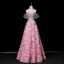 Flower Fairy Blushing Pink Beading Sequins Pearl Rhinestone Appliques Prom Dresses 2026 A-Line / Princess Off-The-Shoulder Short Sleeve Backless Floor-Length / Long Formal Dresses