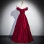 Elegant Burgundy Satin Prom Dresses 2025 A-Line / Princess Off-The-Shoulder Puffy Short Sleeve Backless Floor-Length / Long Prom Formal Dresses