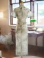 Chinese style Summer Sage Green Printing Floor-Length / Long Cheongsam 2024 Trumpet / Mermaid High Neck Short Sleeve