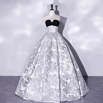 Élégant Argenté Gris Impression Robe De Bal 2022 Robe Boule Bustier Sans Manches Dos Nu Longue Promo Robe De Ceremonie
