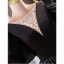 Vintage / Retro Black Satin Prom Dresses 2023 Ball Gown Scoop Neck Beading Pearl Puffy Short Sleeve Sweep Train Prom Formal Dresses