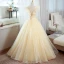 Elegant Champagne Lace Sequins Prom Dresses 2022 Ball Gown V-Neck Sleeveless Backless Floor-Length / Long Prom Formal Dresses