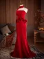 Vintage / Retro Red Appliques Prom Dresses 2026 Trumpet / Mermaid Strapless Sleeveless Backless Sweep Train Formal Dresses
