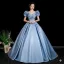 Elegant Sky Blue Beading Sequins Ruffle Prom Dresses 2026 Ball Gown Scoop Neck Short Sleeve Backless Floor-Length / Long Formal Dresses