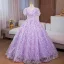 Flower Fairy Lavender Sequins Appliques Prom Dresses 2024 Ball Gown V-Neck Short Sleeve Backless Floor-Length / Long Prom Formal Dresses