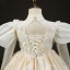 Luxury / Gorgeous Champagne Beading Pearl Lace Flower Appliques Birthday Flower Girl Dresses 2022 Ball Gown High Neck Puffy Short Sleeve Backless Floor-Length / Long Flower Girl Dresses