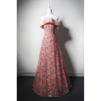 Scintillantes Rougissant Rose Perlage Paillettes Robe De Soirée 2023 Princesse Bustier Sans Manches Dos Nu Longue Soirée Robe De Ceremonie