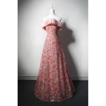 Scintillantes Rougissant Rose Perlage Paillettes Robe De Soirée 2023 Princesse Bustier Sans Manches Dos Nu Longue Soirée Robe De Ceremonie