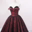 Vintage / Retro Burgundy Printing Prom Dresses 2023 Ball Gown Satin Strapless Sleeveless Backless Floor-Length / Long Prom Formal Dresses
