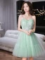 Chic / Beautiful Mint Green Homecoming Appliques Graduation Dresses 2022 A-Line / Princess Spaghetti Straps Sleeveless Backless Bow Floor-Length / Long Formal Dresses