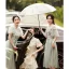 Chic / Beautiful Sage Green Lace Flower Bridesmaid Dresses 2022 A-Line / Princess Short Sleeve Backless Tea-length Bridesmaid Dresses