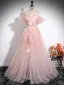 Schöne Rosa Perlenstickerei Applikationen Gespaltete Front Ballkleider 2024 Ballkleid Off Shoulder Kurze Ärmel Rückenfreies Lange Ball Festliche Kleider
