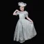 Vintage / Retro Medieval Pool Blue Flower Girl Dresses 2024 3D Lace Floral Printing Scoop Neck Short Sleeve Cosplay Prom Ball Gown Wedding Party Dresses