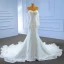 Sexy High Low White Beading Pearl Sequins Wedding Dresses 2023 Trumpet / Mermaid Off-The-Shoulder Long Sleeve Backless Chapel Train Wedding