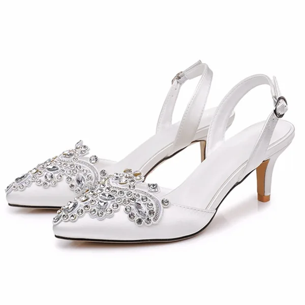 Élégant Simple Blanche Faux Diamant Chaussure De Mariée 2026 6 cm Talons Aiguilles À Bout Pointu Mariage Talons Hauts