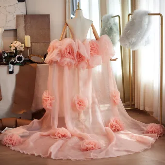 Charmant Rougissant Rose Fait Main Appliques Volants Promo Châles 2026 Tulle Manches Courtes