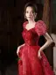 Chic / Belle Bordeaux Paillettes Robe De Soirée 2022 Princesse Encolure Carrée Gonflée Manches Courtes Dos Nu Longue Soirée Robe De Ceremonie