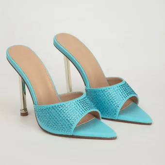 Mode Été Bleu Vêtement De Rue Désinvolte Sandales Femme 2022 Faux Diamant 11 Cm Talons Aiguilles Peep Toes Bout Ouvert Sandales Talons Hauts