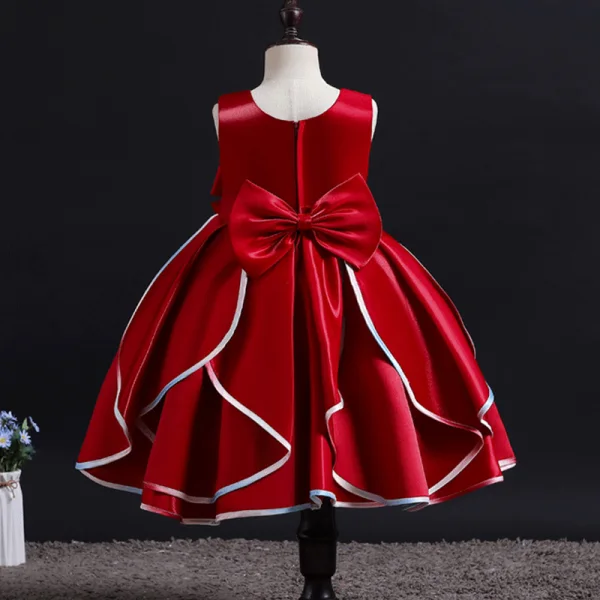 Fashion Burgundy Birthday Cascading Ruffles Flower Girl Dresses 2023 Ball Gown Scoop Neck Sleeveless Backless Bow Tea-length Flower Girl Dresses