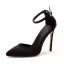 Sexy Noire Soirée Satin Sandales Femme 2023 Été Bride Cheville 11 cm Talons Aiguilles À Bout Pointu Sandales Talons Hauts