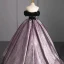 Vintage / Retro Black Rhinestone Sash Satin Prom Dresses 2023 Ball Gown Off-The-Shoulder Short Sleeve Backless Floor-Length / Long Formal Dresses