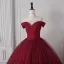 Vintage / Retro Burgundy Spotted Prom Dresses 2026 Ball Gown Off-The-Shoulder Short Sleeve Backless Floor-Length / Long Formal Dresses