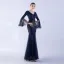 Sparkly Black Sequins Evening Dresses 2024 Trumpet / Mermaid V-Neck Bell sleeves Backless Floor-Length / Long Evening Party Formal Dresses