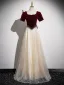 Elegant Black Pearl Rhinestone Sequins Prom Dresses 2026 A-Line / Princess Square Neckline Short Sleeve Backless