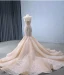 Luxe Scintillantes Champagne Fait main Perlage Faux Diamant Paillettes Robe De Mariée 2024 Trompette / Sirène Bretelles Spaghetti Sans Manches Dos Nu Chapel Train Mariage