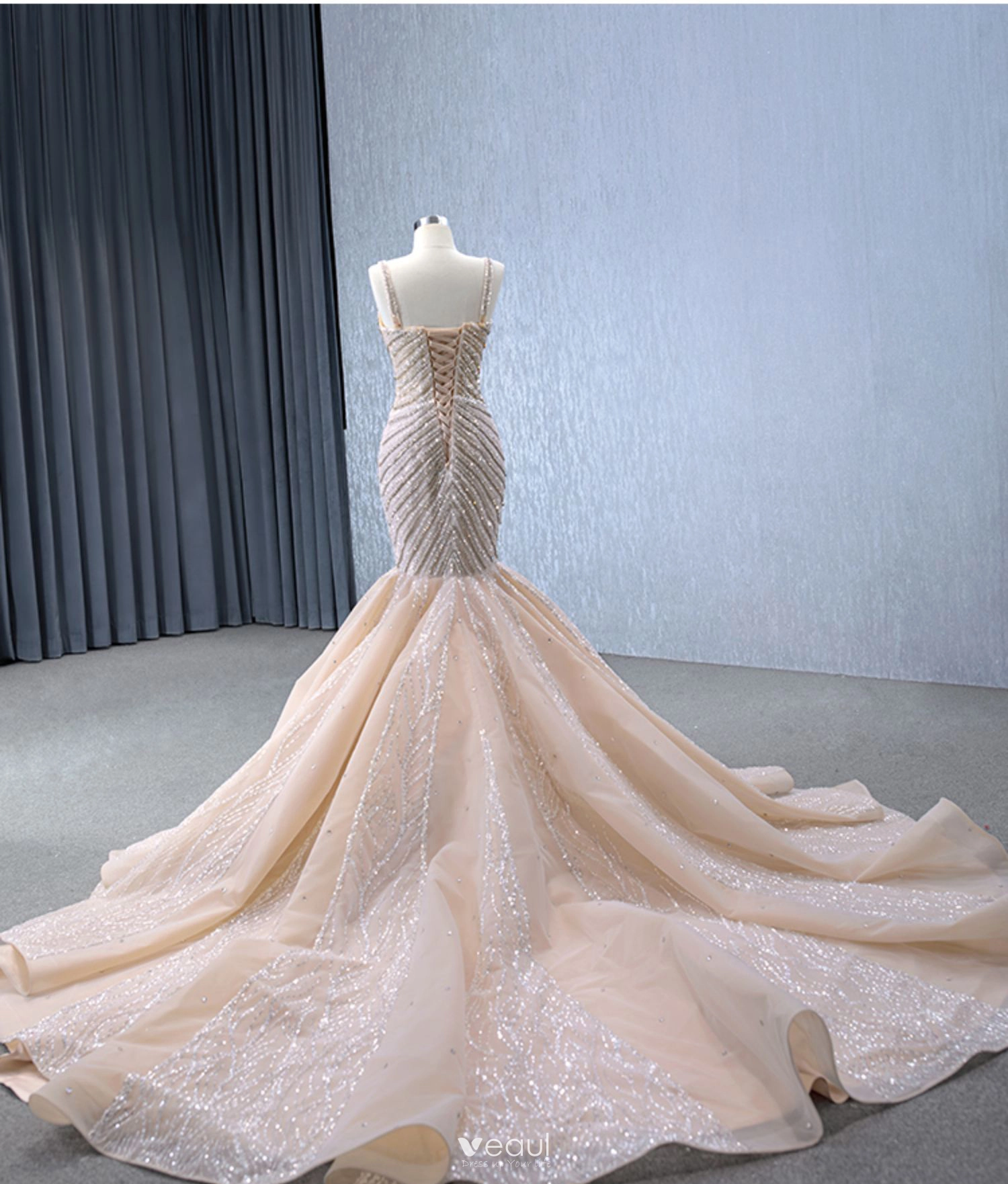 chinese dress ladies Mermaid Lace Boho Wedding Dress Long Sleeve High Neck Hippie Bridal Gown Keyhole COCOMELODY CW2222, 35 Days / Ivory / Custom Size main image 0