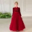 Sparkly Sage Green Cascading Ruffles Sequins Birthday Flower Girl Dresses 2024 A-Line / Princess High Neck Long Sleeve Bow Sash Floor-Length / Long Flower Girl Dresses