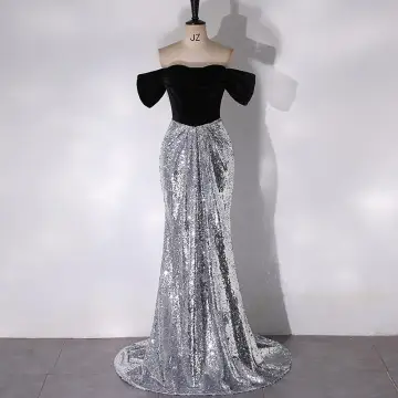 Sexy Black Sequins Evening Dresses 2024 Ball Gown Off The Shoulder Short Sleeve Backless Sweep Train Evening Party Formal Dresses