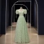 Chic / Beautiful Sage Green Floral Outdoor / Garden Prom Dresses 2023 A-Line / Princess Scoop Neck Short Sleeve Backless Floor-Length / Long Prom Formal Dresses