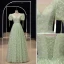 Chic / Beautiful Sage Green Floral Outdoor / Garden Prom Dresses 2023 A-Line / Princess Scoop Neck Short Sleeve Backless Floor-Length / Long Prom Formal Dresses